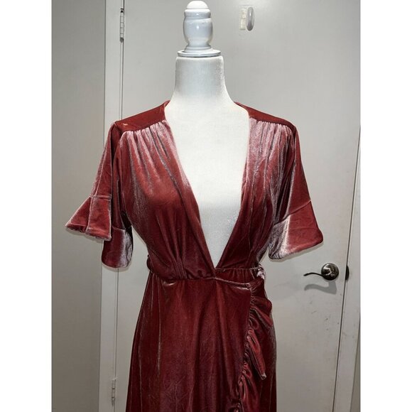 MISA Los Angeles Women's Desma Velvet Wrap Cocktail Mini Dress Pink Size Medium - Picture 4 of 11